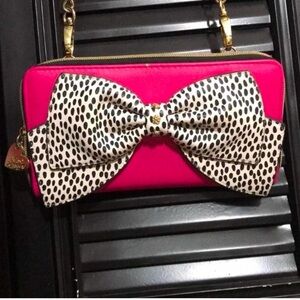 Betsey Johnson pink polka dot bow purse